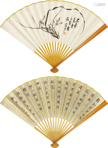 于泽九、刘春霖 （清）（1872-1944） 君子如兰、书法 设色纸本 成扇 1902年 作