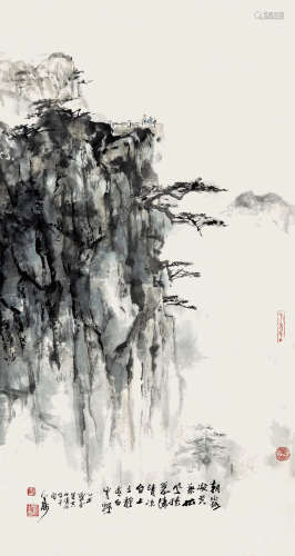 刘止庸 （1910-1996） 黄山清凉台 设色纸本 立轴 1985年 作