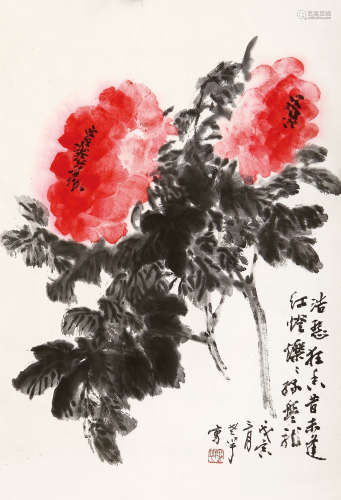 何涵宇 （1910-2003） 并蒂双珠 设色纸本 托片 1998年 作