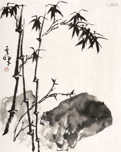 孙其峰 （b.1920） 竹石图 水墨纸本 镜片