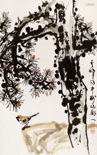 孙其峰 （b.1920） 守望 设色纸本 托片