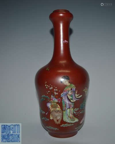 A IRON RED VASE WITH QIANLONG NIANZHI MARK