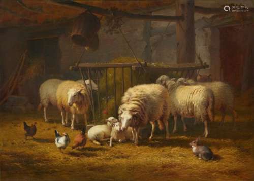 EUGENE VERBOECKHOVEN (1799-1881) Sheep in the Barn