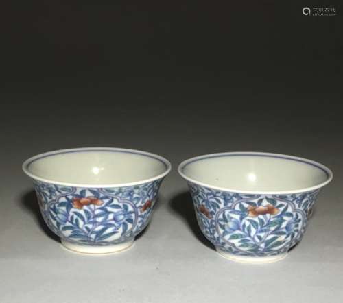 Qianlong Mark, A Pair of Blue and Famille Verte Cups