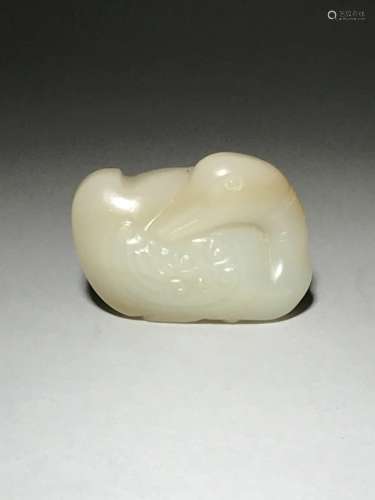 A Carved White Jade Duck