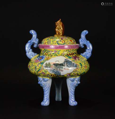 Jurentang Mark, A Famille Rose Tripod Censer