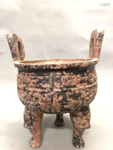 A Large Bronze Tripod Censer