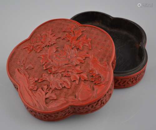 Qianlong Mark, A Red Lacquer Box of Flower Pattern