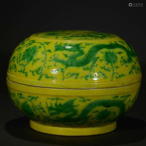 Chenghua mark, A Yellow-Ground Dragon Box with Lid
