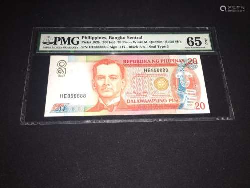 Philippines, Bangko Sentral, 20 Piso, with PMG