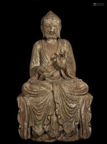A Carved Wood Buddha Sculpture