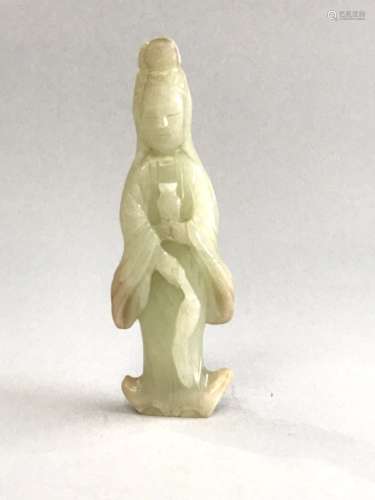 A Carved White Jade Guanyin Sculpture