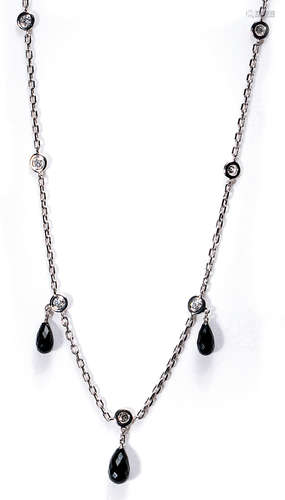 18K Black Agate with Diamond Necklace