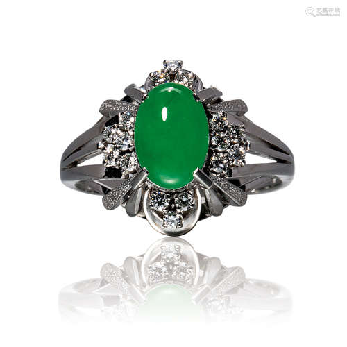 PT900 Jade & Diamond Ring