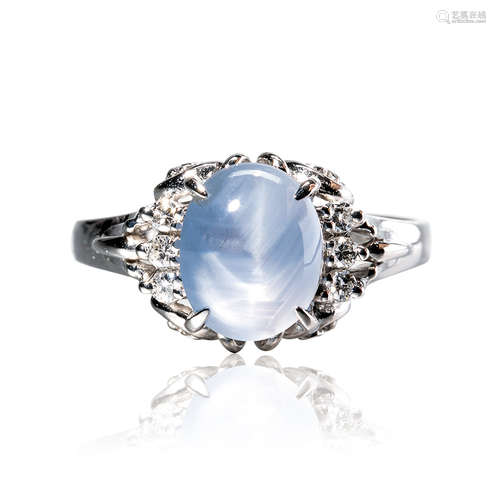 PT900 Star Sapphire & Diamond Ring