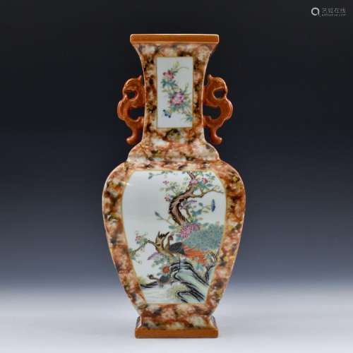 PAIR OF CHINESE OPEN FACE SQUARED ZUN VASE