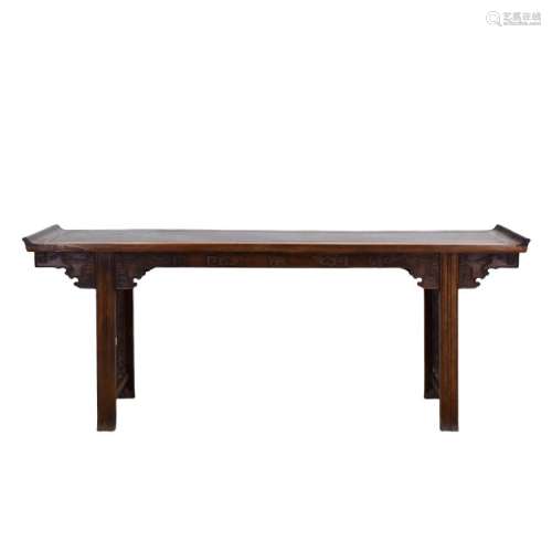 19TH C QING HUANGHUALI EVERTED ENDS ALTAR TABLE