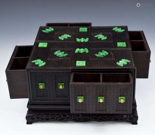 CHINESE ZITAN INLAID 4 DRAWERS LOZENGES BOX