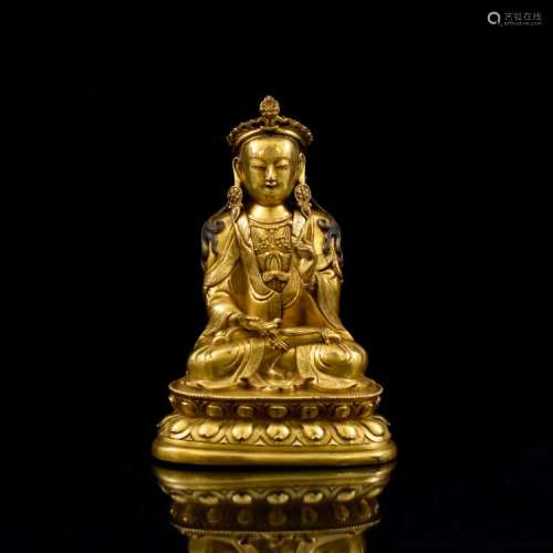 18TH C CHINESE GILT BRONZE MALE FACE GUANYIN