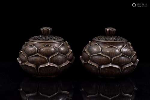 18/19TH C PAIR CHINESE SILVER LOTUS CENSER