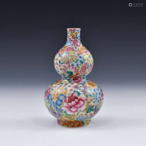 CHINESE QING MILLE FLEUR DOUBLE GOURD PORCELAIN VASE