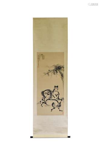 CHINESE PAINTING SCROLL OF HORSES