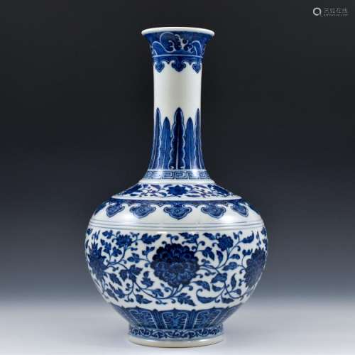 BLUE AND WHITE LOTUS CLESTIAL VASE