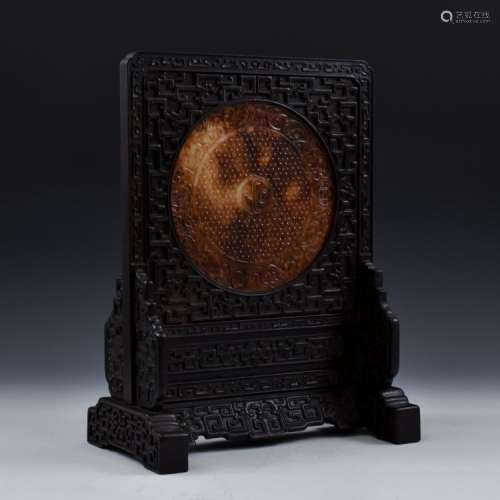 COIN DISK CARVED JADE TABLE SCREEN