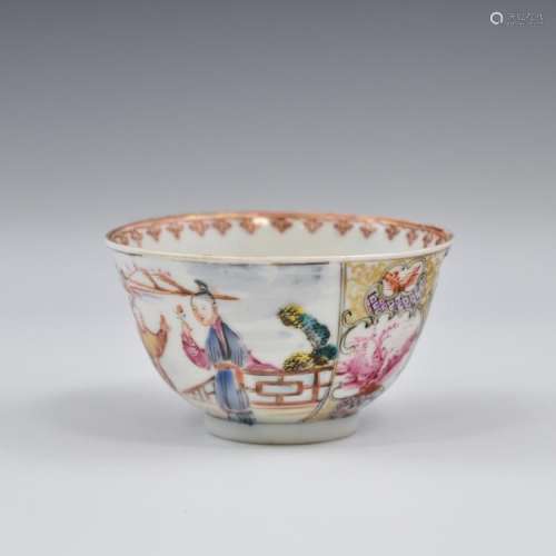 CHINESE EXPORT FAMILLE ROSE AND GILT PORCELAIN TEA CUP