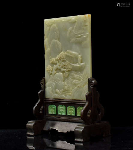CARVED JADE TABLE SCREEN OF BOAT