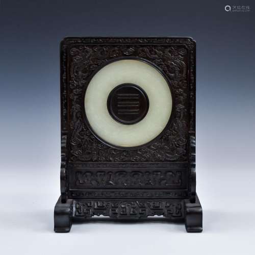COIN DISK CARVED CHINESE JADE TABLE SCREEN
