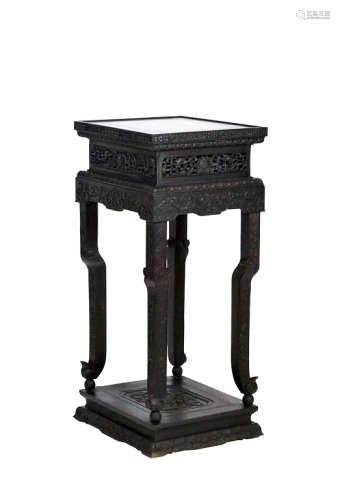 19TH C CHINESE ZITAN CARVED TALL STAND