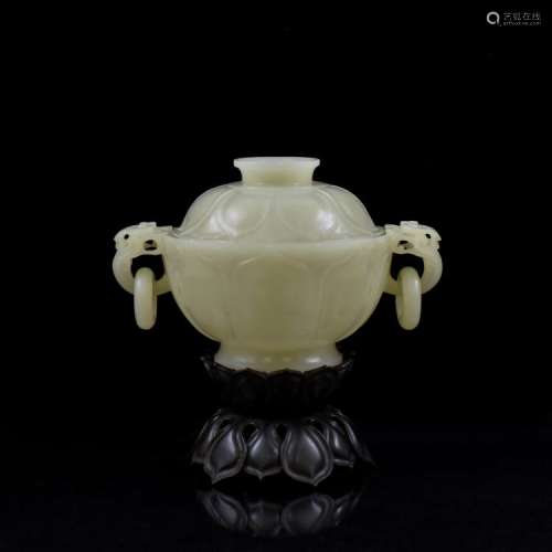 CHINESE WHITE JADE COVERED LOTUS CENSER