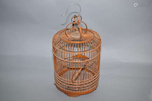 Large Chinese Bamboo Carved Bird Cage