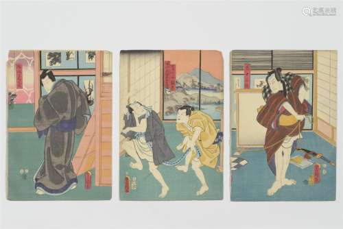 JAPON trois estampes sur papier Japon représentant…