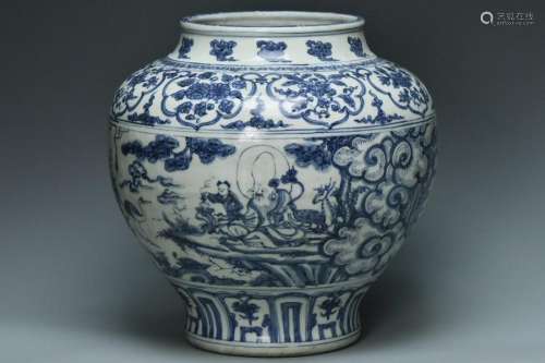 A MING DYNASTY BLUE AND WHITE EIGHT IMMORTALS JAR