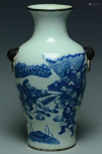 A QING DYNASTY BLUE AND WHITE FIGURE SUBJECT VASE