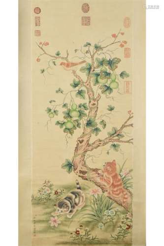 LANG SHI NING(1688-1766),SCROLL PAINTING ON PAPER
