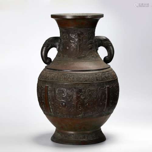 CHINESE BRONZE TWIN EAR VASE