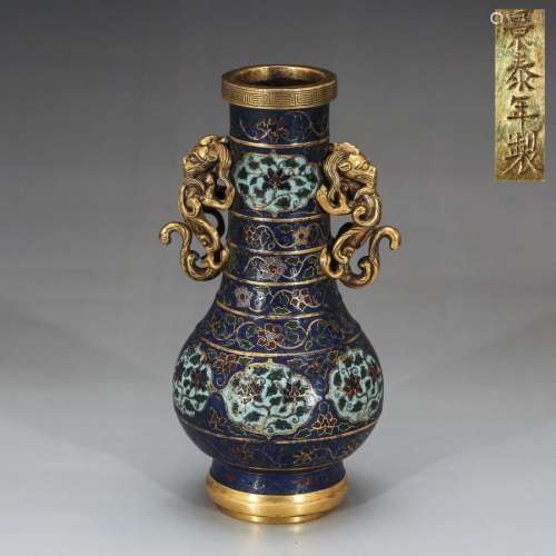 CHINESE QING DYNASTY CLOISONNE VASE WITH MARK