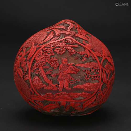 CHINESE CINNABAR LACQUER PEACH SHAPE COVER BOX