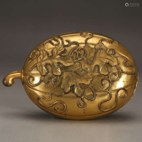 CHINESE GILT BRONZE COVER BOX IN MELON SHAPE