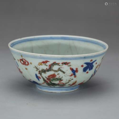 CHINESE QING DYNASTY WUCAI DRAGON BOWL