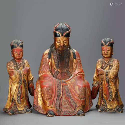 GROUP OF CHINESE PAINTED WOOD FIGURINES