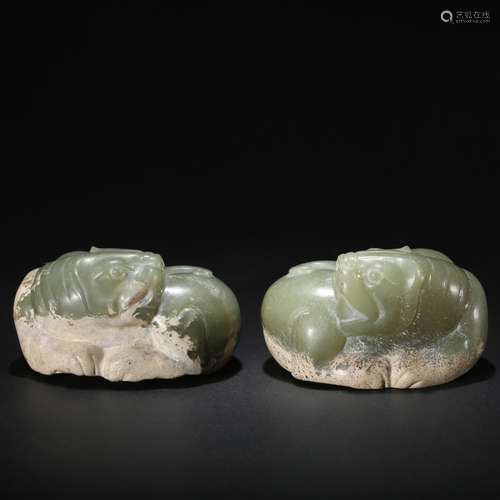 TWO CHINESE ARCHAIC JADE TIGERS