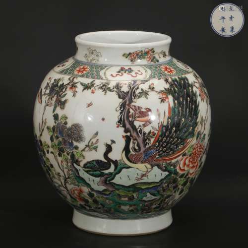 CHINESE WUCAI PEACOCK VASE WITH MARK