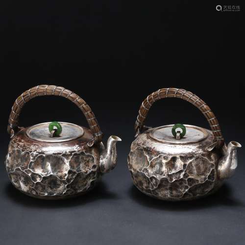 TWO OF CHINESE SILVER TEA POTS