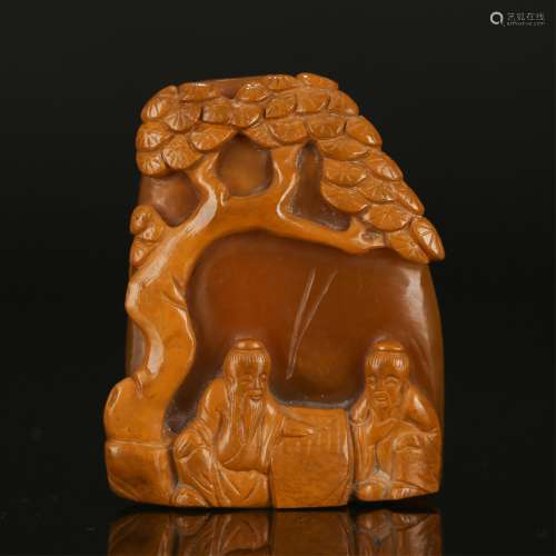 CHINESE SOAPSTONE CARVED SCHOLARS WITH PINE