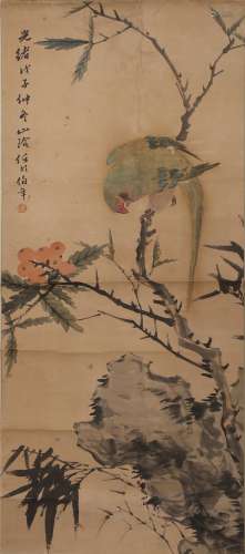 CHINESE PAINTING OF FLOWERS AND BIRD, REN BONIAN