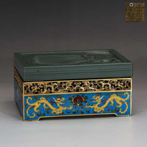 CHINESE QING DYNASTY CLOISONNE BOX WITH INK STONE
